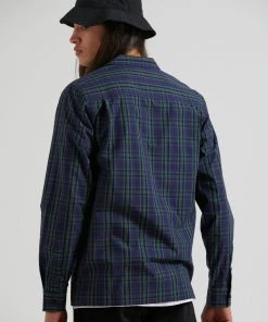 Afends Mens Doomsday - Organic Cuban Long Sleeve Shirt - Midnight