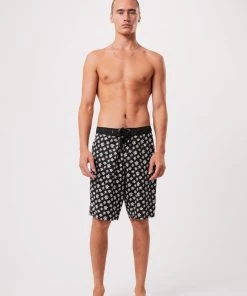 Afends Mens Pascale - Hemp Fixed Waist Boardshorts - Black Clothing