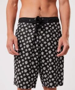 Afends Mens Pascale - Hemp Fixed Waist Boardshorts - Black Clothing