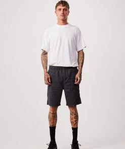 Clothing Afends Mens Wired Ninety Eights - Hemp Elastic Waist Shorts - Charcoal