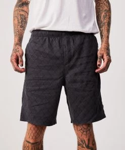 Clothing Afends Mens Wired Ninety Eights - Hemp Elastic Waist Shorts - Charcoal