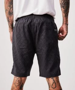 Clothing Afends Mens Wired Ninety Eights - Hemp Elastic Waist Shorts - Charcoal