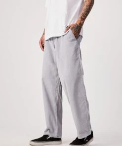 Afends Mens Louie - Organic Corduroy Baggy Pants - Grey Clothing
