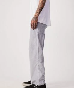 Afends Mens Louie - Organic Corduroy Baggy Pants - Grey Clothing