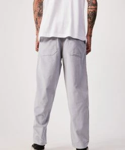 Afends Mens Louie - Organic Corduroy Baggy Pants - Grey Clothing