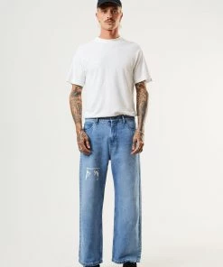 DENIM EDIT Afends Mens Pablo - Wired Hemp Denim Baggy Jeans - Worn Blue