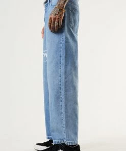 DENIM EDIT Afends Mens Pablo - Wired Hemp Denim Baggy Jeans - Worn Blue