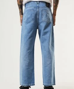 DENIM EDIT Afends Mens Pablo - Wired Hemp Denim Baggy Jeans - Worn Blue