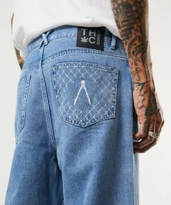 DENIM EDIT Afends Mens Pablo - Wired Hemp Denim Baggy Jeans - Worn Blue