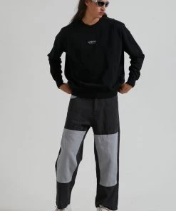 Clothing Afends Mens Credits - Recycled Crew Neck Jumper - Black