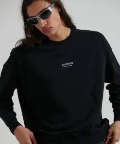 Clothing Afends Mens Credits - Recycled Crew Neck Jumper - Black