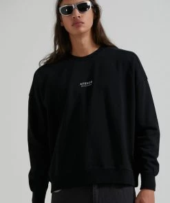 Clothing Afends Mens Credits - Recycled Crew Neck Jumper - Black