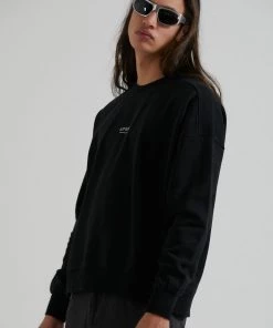 Clothing Afends Mens Credits - Recycled Crew Neck Jumper - Black