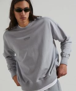 Clothing Afends Mens Credits - Recycled Crew Neck Jumper - Grey