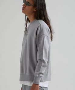 Clothing Afends Mens Credits - Recycled Crew Neck Jumper - Grey