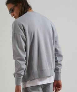 Clothing Afends Mens Credits - Recycled Crew Neck Jumper - Grey