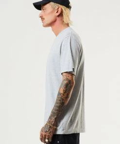 Clothing Afends Mens Overlay - Hemp Retro T-Shirt - Shadow Grey Marle