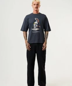 Clothing Afends Mens Naughty - Recycled Oversized Graphic T-Shirt - Charcoal