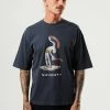 Clothing Afends Mens Naughty - Recycled Oversized Graphic T-Shirt - Charcoal