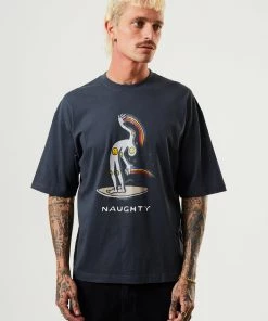 Clothing Afends Mens Naughty - Recycled Oversized Graphic T-Shirt - Charcoal