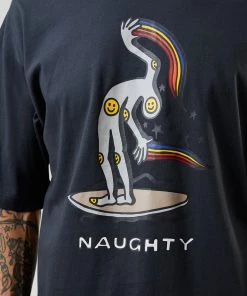 Clothing Afends Mens Naughty - Recycled Oversized Graphic T-Shirt - Charcoal