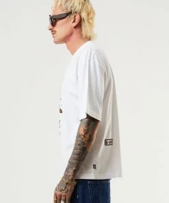 Afends Mens Naughty - Recycled Oversized Graphic T-Shirt - White