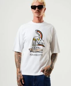 Afends Mens Naughty - Recycled Oversized Graphic T-Shirt - White