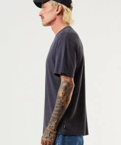 Afends Mens Overlay - Hemp Retro T-Shirt - Charcoal Clothing
