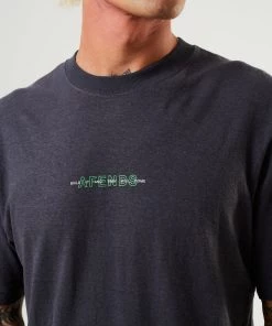 Afends Mens Overlay - Hemp Retro T-Shirt - Charcoal Clothing