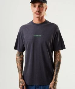 Afends Mens Overlay - Hemp Retro T-Shirt - Charcoal Clothing