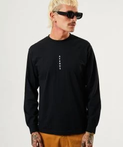 Afends Mens Machine - Recycled Long Sleeve T-Shirt - Black Clothing