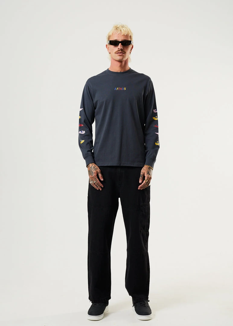 Clothing Afends Mens Wahzoo - Recycled Long Sleeve Graphic T-Shirt - Charcoal 3 Clothing Afends Mens Wahzoo - Recycled Long Sleeve Graphic T-Shirt - Charcoal
