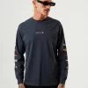 Clothing Afends Mens Wahzoo - Recycled Long Sleeve Graphic T-Shirt - Charcoal