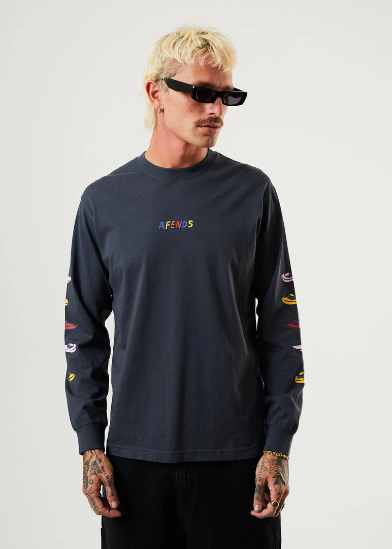 Clothing Afends Mens Wahzoo - Recycled Long Sleeve Graphic T-Shirt - Charcoal 1 Clothing Afends Mens Wahzoo - Recycled Long Sleeve Graphic T-Shirt - Charcoal