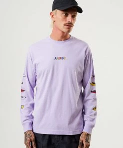 Afends Mens Wahzoo - Recycled Long Sleeve Graphic T-Shirt - Tulip