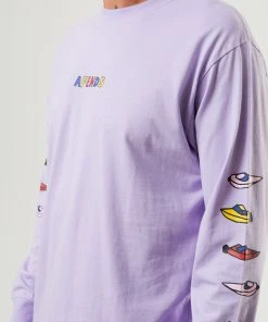 Afends Mens Wahzoo - Recycled Long Sleeve Graphic T-Shirt - Tulip