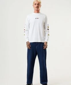 Afends Mens Wahzoo - Recycled Long Sleeve Graphic T-Shirt - White Clothing