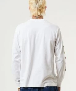 Afends Mens Wahzoo - Recycled Long Sleeve Graphic T-Shirt - White Clothing