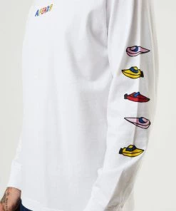 Afends Mens Wahzoo - Recycled Long Sleeve Graphic T-Shirt - White Clothing