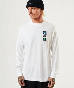 Afends Mens Build It - Hemp Long Sleeve Graphic T-Shirt - White