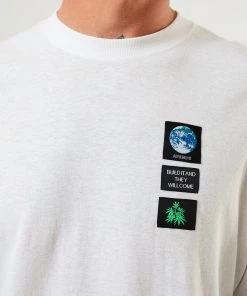 Afends Mens Build It - Hemp Long Sleeve Graphic T-Shirt - White