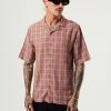 Afends Mens Colby - Hemp Check Cuban Short Sleeve Shirt - Plum