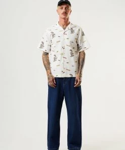 Afends Mens Fendsa - Recycled Cuban Short Sleeve Shirt - White