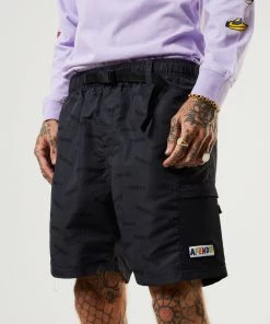 Clothing Afends Mens Fendsa - Recycled Elastic Waist Spray Shorts - Charcoal