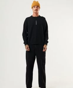 Afends Mens Machine - Recycled Crew Neck Jumper - Black
