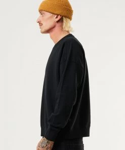 Afends Mens Machine - Recycled Crew Neck Jumper - Black