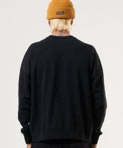 Afends Mens Machine - Recycled Crew Neck Jumper - Black
