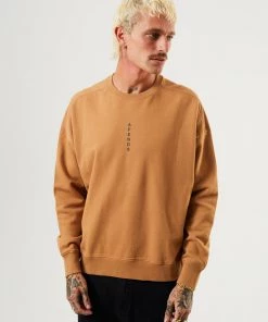 Clothing Afends Mens Machine - Recycled Crew Neck Jumper - Chestnut