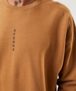 Clothing Afends Mens Machine - Recycled Crew Neck Jumper - Chestnut
