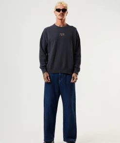 Clothing Afends Mens Wahzoo - Recycled Crew Neck Jumper - Charcoal